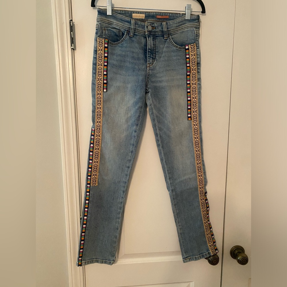 Pilcro Light Blue Slim Boyfriend with Embroidered Side Trim